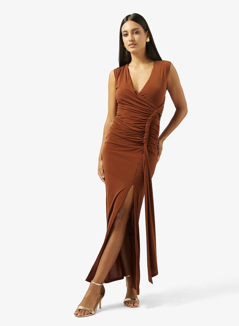 TFNC Wrap Top Tie Detail Side Slit Maxi Dress - Image 1